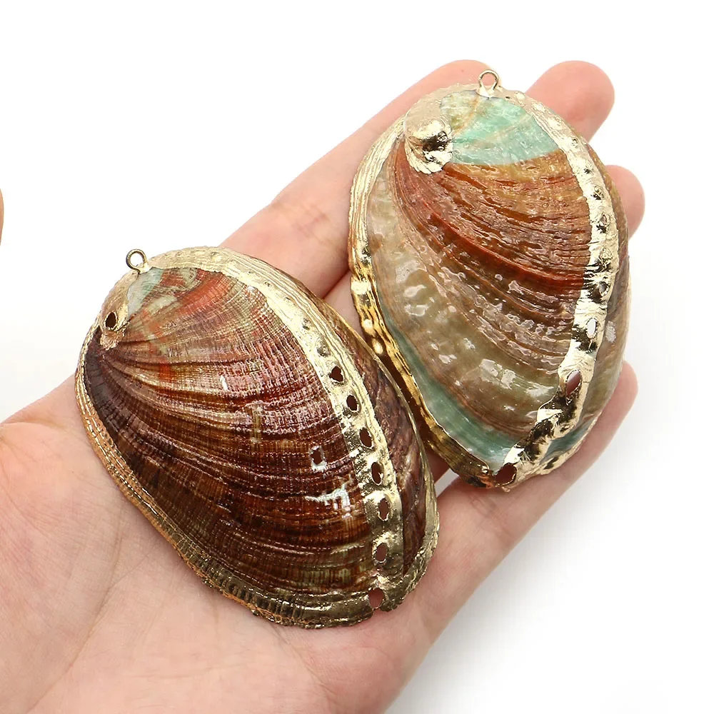 Natural Shell Conch Pendants Polished Pearl Abalone Shell Pendants Electroplated Edges DIY Nautical-Style Jewelry Accessories
