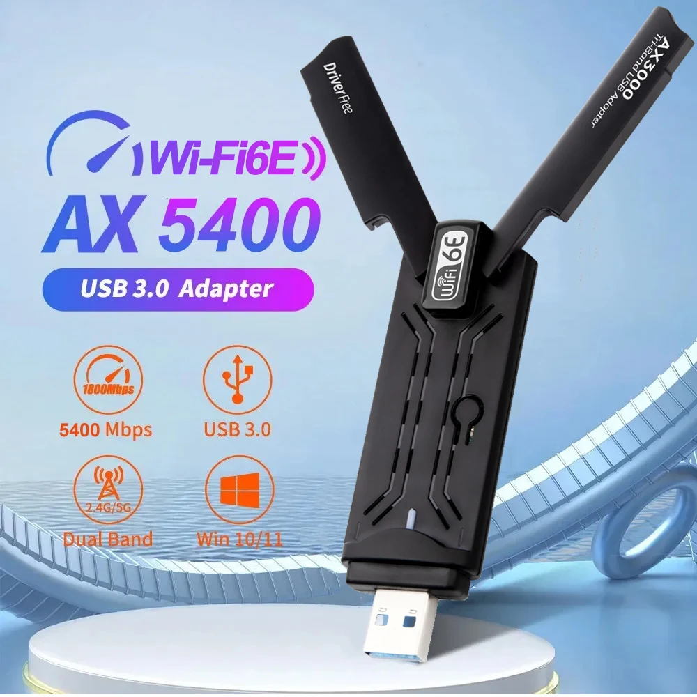 

WiFi6E USB 5400 Адаптер 2,4 M USB Ethernet Сетевая карта для Macbook RJ45 Ethernet приемник для Xiaomi TV Box Tri-Band G 5G wifi