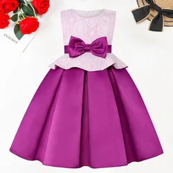 Cute Bowknot Dresses Girls Sleeveless Fashion Children Princess Dress Elegant O-Neck Kids Party Birthday Costume Spring Summer