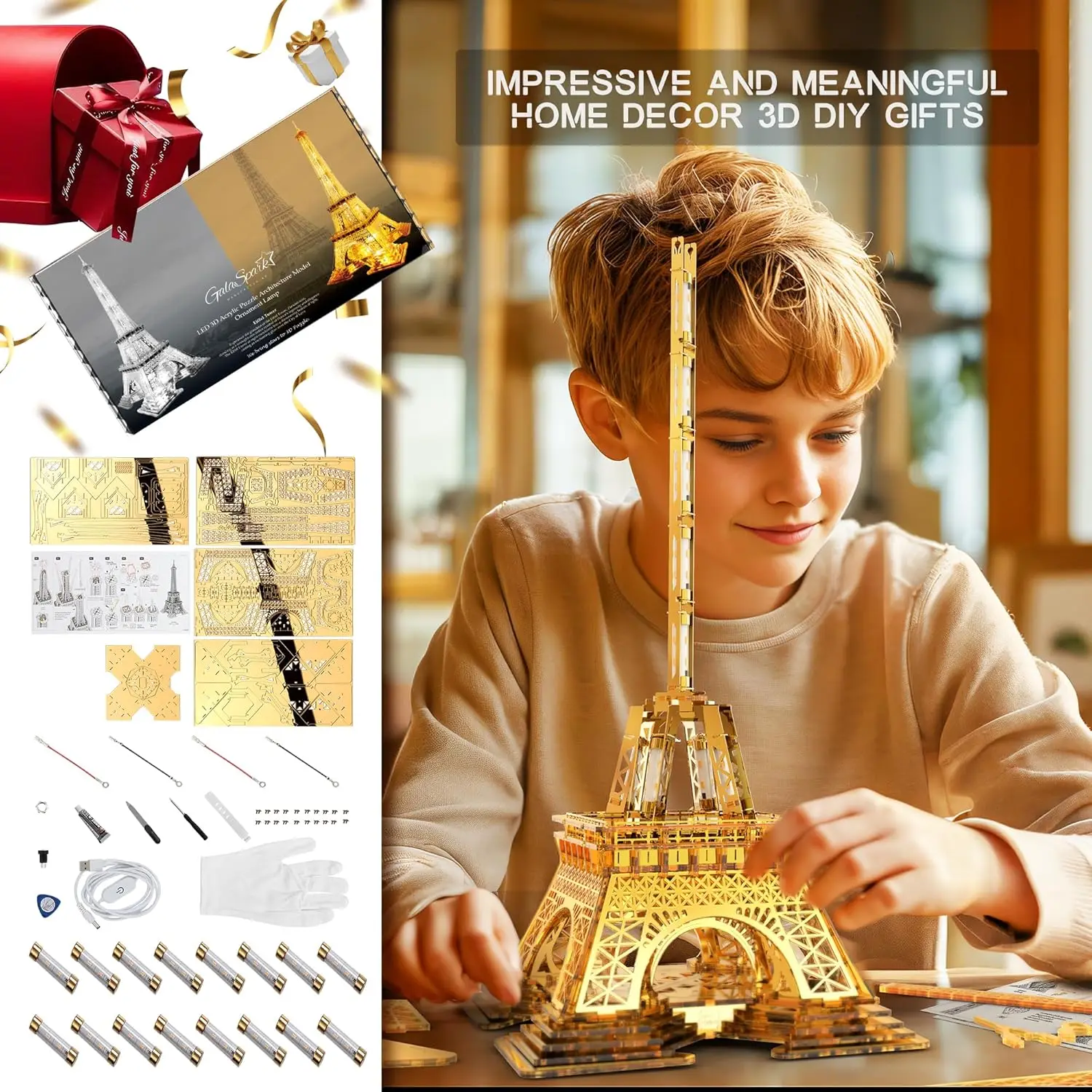 21-Zoll-3D-Puzzle aus Acryl und Metall, LED-Eiffelturm-Modellbausatz, Heimdekoration, Wahrzeichen von Paris, Atmosphäre, Nachtlicht für Erwachsene