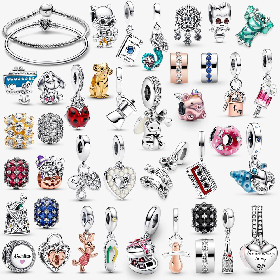 

New 925 Silver Sparkling Doughnut Flying Pig Bead Hermit Crab Gift Box Pendant Fashionable DIY Charm Exquisite Jewelry Gift