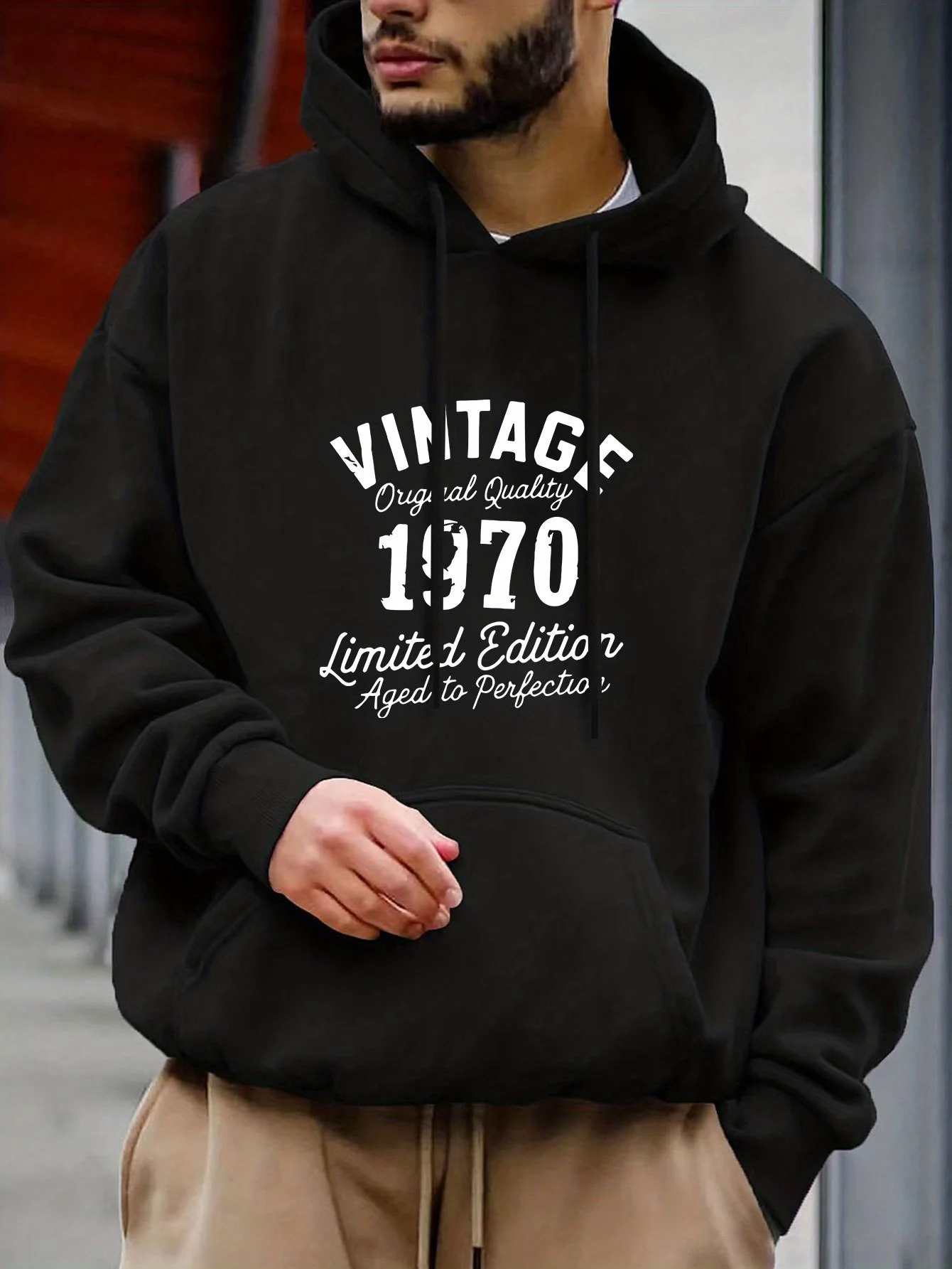 

Men's Vintage 1970 Limited Edition Hoodie - Plus Extended Loose 3D Vintage Printed Pullover, 40% Cotton/60% Polye