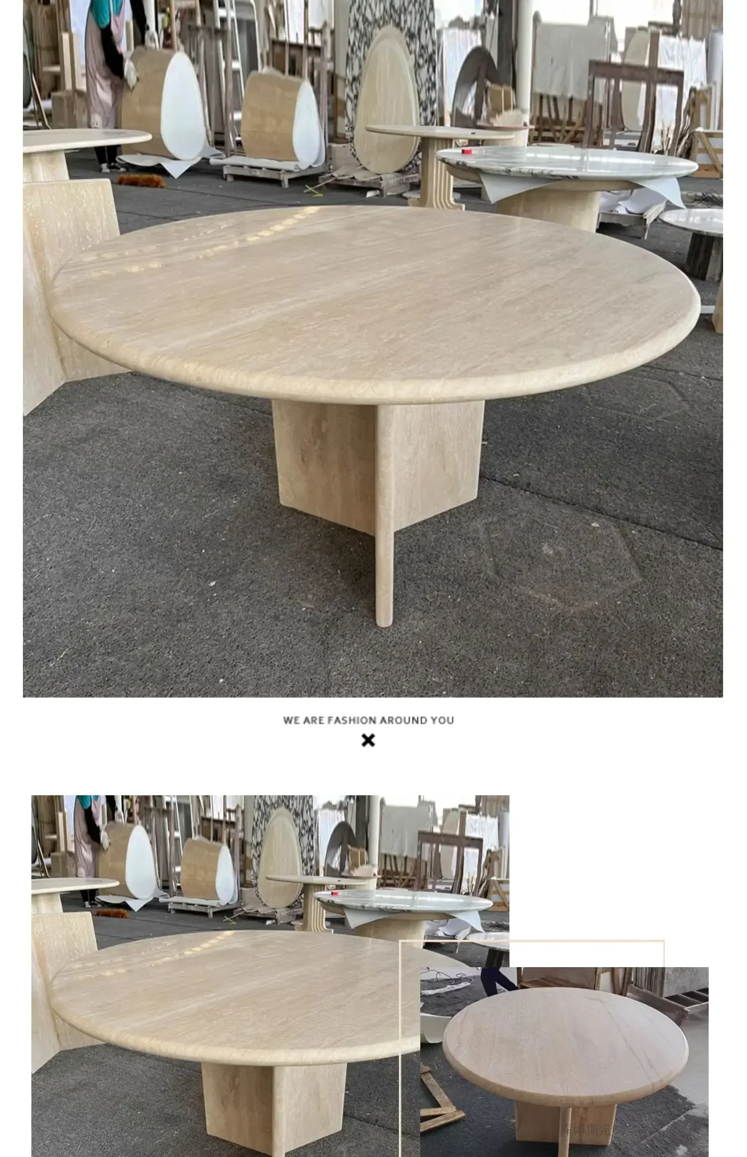Natural travertine dining table designer coffee shop western restaurant dining table wabi-sabi style round dining table Y16