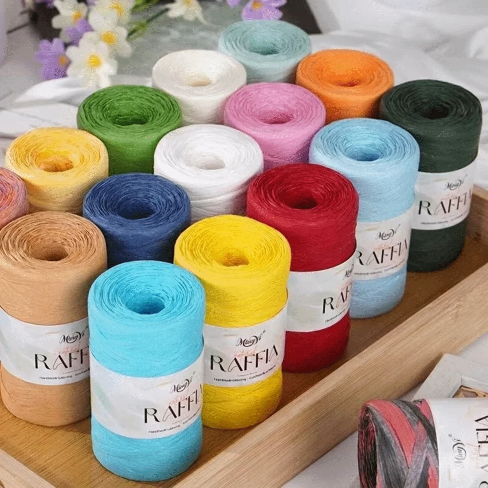New Multi-Colored Raffia Yarn DIY Hand-Knitted Raffia Cord Crochet Yarn Knitting Hats Bag