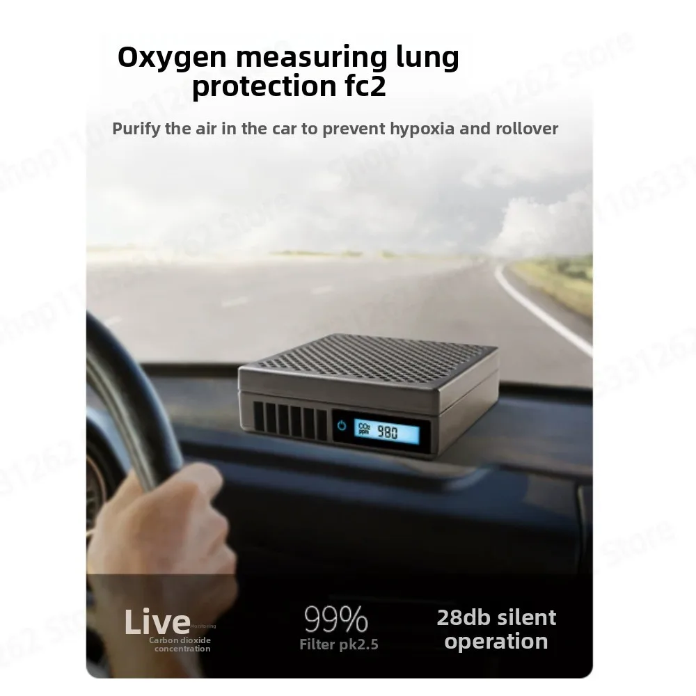 BROAD FC2 Car Air Purifier CO2 Monitor 99% PM2.5 Removal H13 HEPA Filter Vehicle Air Cleaner for SUV Truck