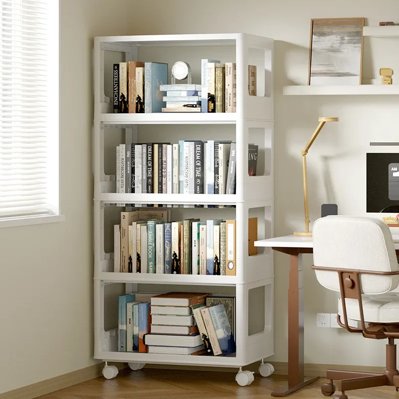 Movable Home Organizer for Books, Cube Storage Cabinet, 3-tier 2-column White Shelf, Simple Freestanding Children's Bookshelf