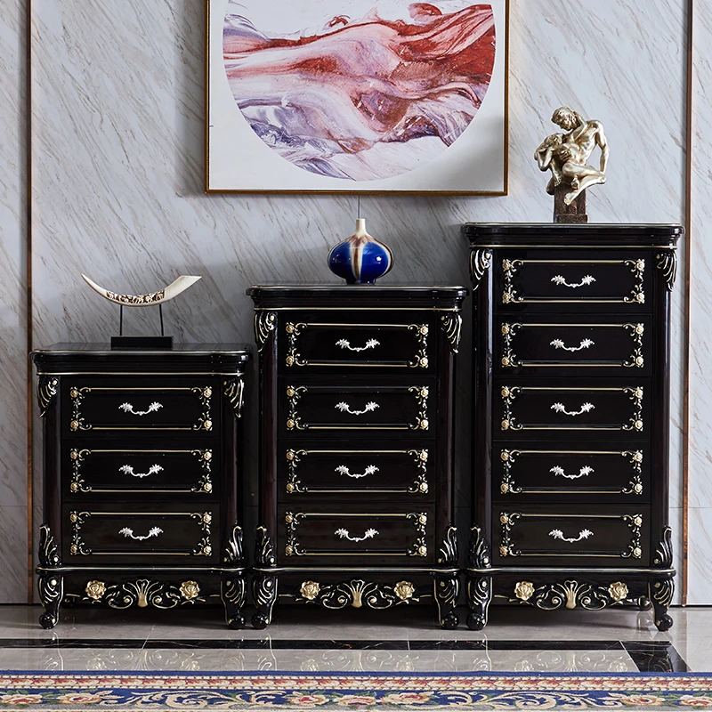 European marble solid wood three or four chest of drawers ebony color chest side cabinet corner cabinet