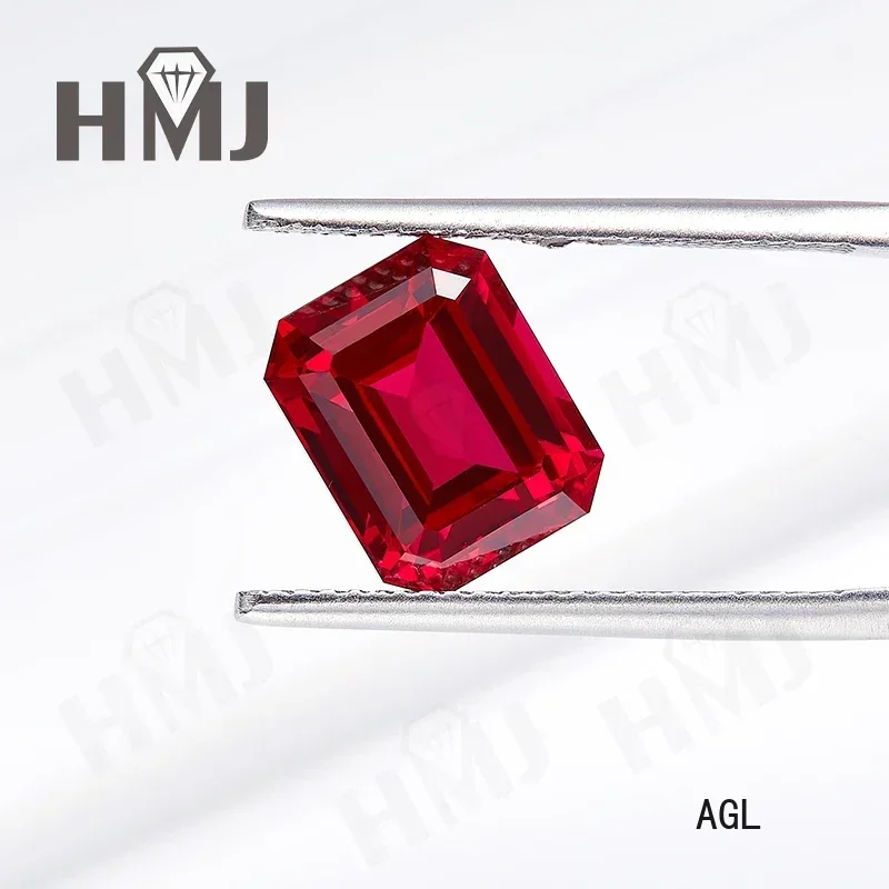 Pigeon Blood Red Ruby AGL Certificate Lab Grown Ruby Emerald Cut VVS1 Gemstone Charms DIY Advanced Jewelry Making