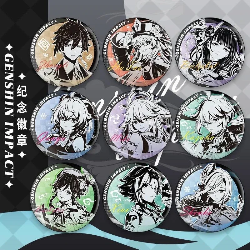 

Anime Genshin Impact Venti Zhongli Hu Tao Cosplay Tinplate Badge Delicacy Brooch High Appearance Level Ambitus