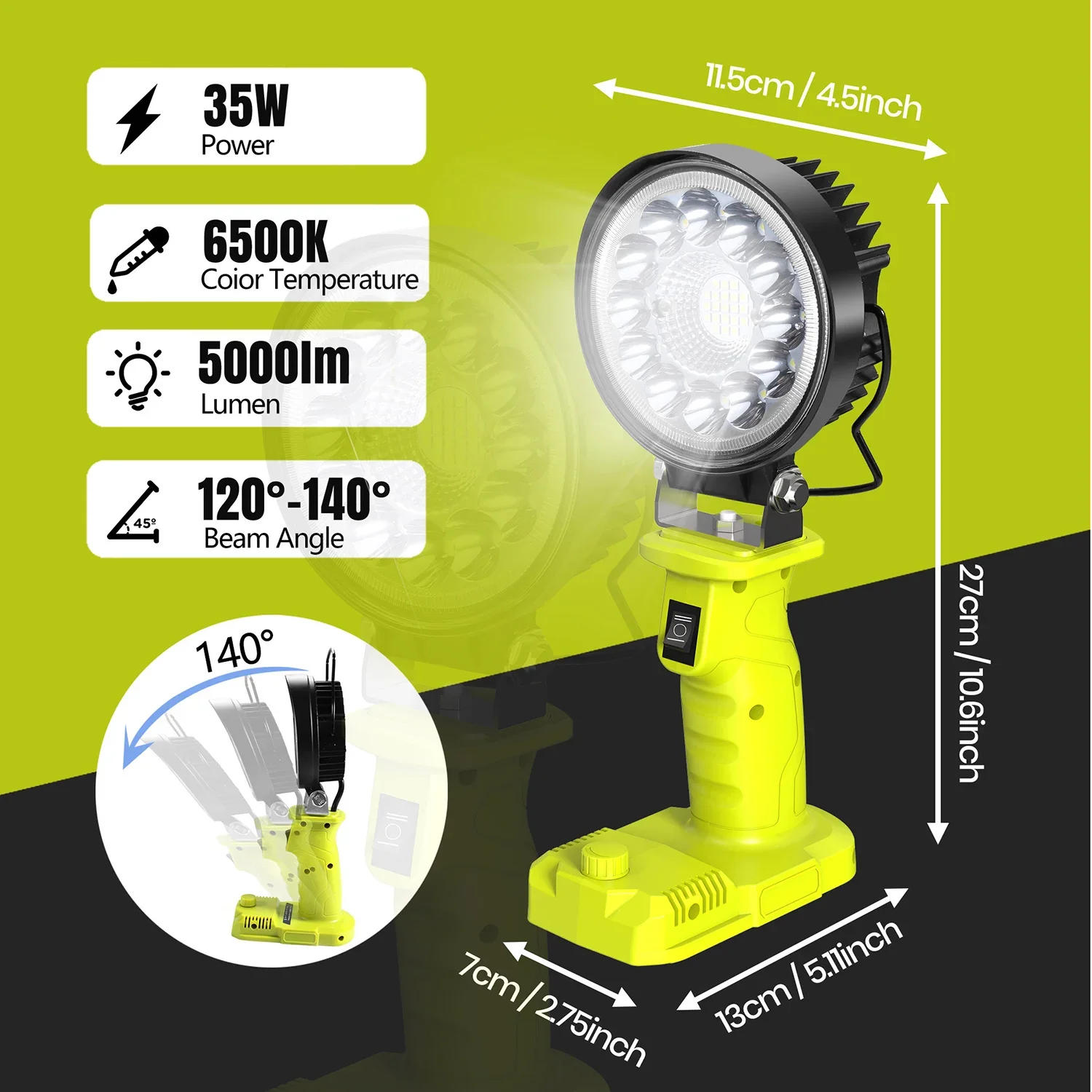 Carro levou alarme trabalho luz, lanterna, tocha, holofotes, lâmpada de acampamento, ryobi, 18v lítio níquel, 1 + bateria, p107, p108