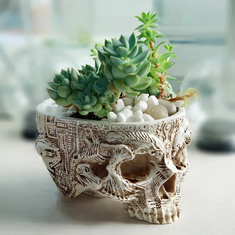 Halloween Skull Flower Pot Gothic Skeleton Planter Container Organizer Suitable for Home Garden Decor