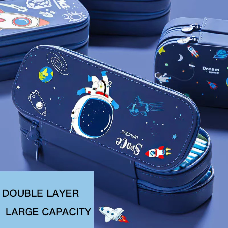 Imagem -03 - Chen Lin Dupla Camada Espaço Astronauta Lápis Case para Meninos Grande Capacidade Bolsa de Armazenamento à Prova Impermeável Água Bolsa de Lápis Estudante Papelaria