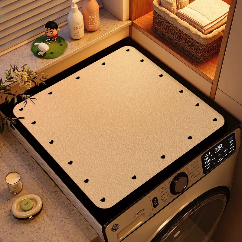 VIKAMA Korean Black White Check Star Dog Washing Machine Cover Pad Absorbent Non Slip Countertop Pad for Washing Machine Dryer
