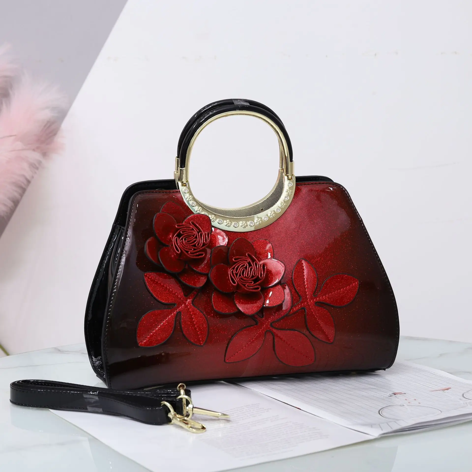 

Luxury Fashion Women Handbags Genuine Leather Flowers Mom Shoulder Messenger Bag 2023 NewElegant Lady Portable Tote Bags