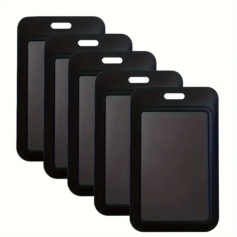 

2/5Pcs Sliding Badge Holder - Hard Black Vertical Plastic Card Case Protector with Retractable Badge Reel Carabiner