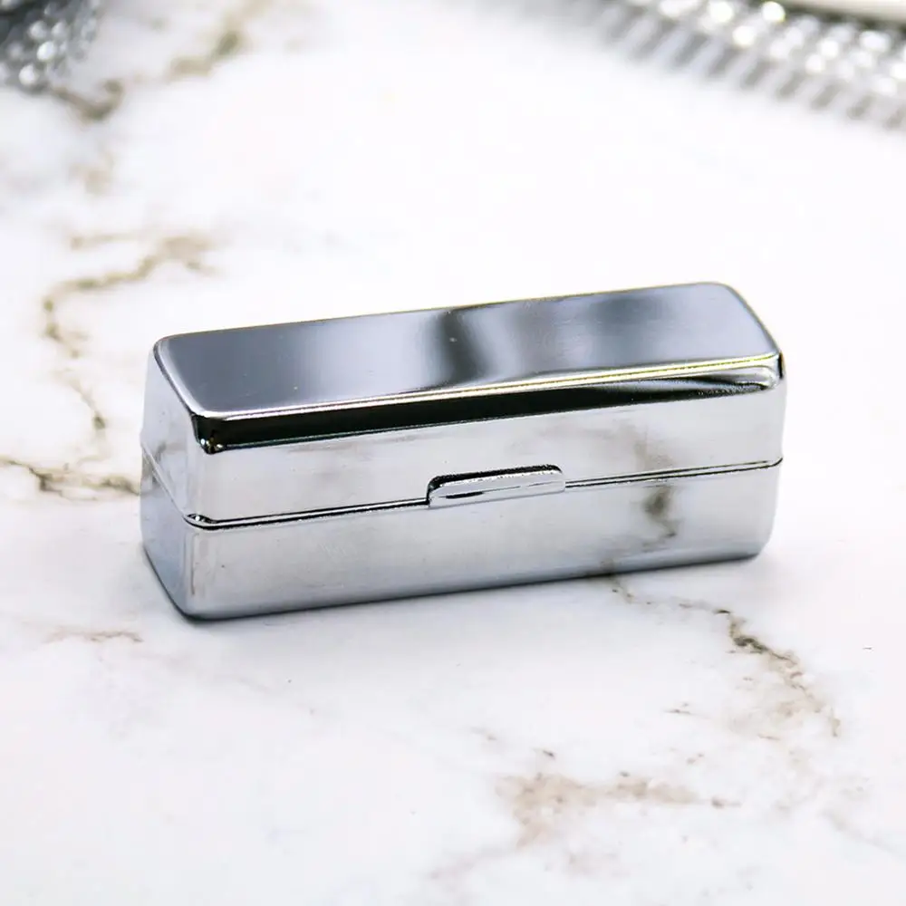 Metal Metallic Lip Stick Box Cosmetic Pill Cases Holder Inside with Mirror Wall Gift Lipstick Woman Jewelry Box Packaging Case