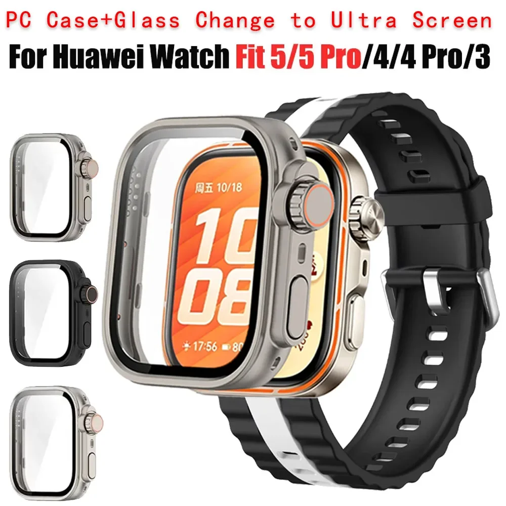 Integral PC Case+Glass for Huawei Watch Fit 5/5 Pro Change to Ultra Screen Protector Huawei Fit 3/4/4 Pro Upgrade to Ultra Cover