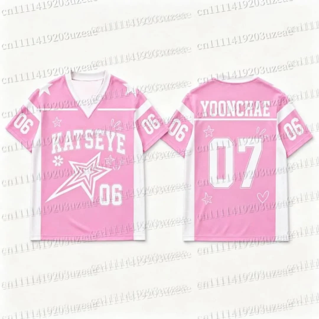 KATSEYE Pink Star Graphic T Shirt Kpop Concert Outfit Unisex Jersey Men Women Y2K Aesthetic Summer Short Sleeve Streetwear Tops view 5