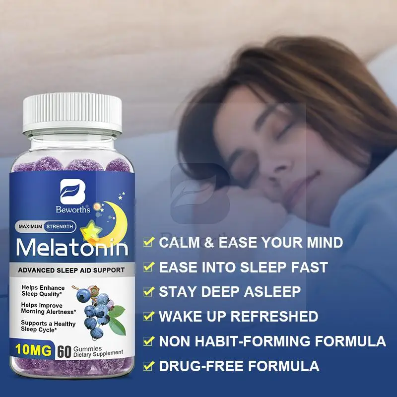 B BEWORTHS Blueberry Melatonin 10mg Gummies Sleeping Creative for Sleep Sleeping Pills Melatonin for Sleep Relaxing For Adult