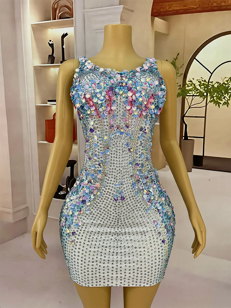 

Shell Ocean Show High-end Handmade Sequins Shells Rhinestones Short Dress Women Party Outfit Dancer Singer Perform Costume