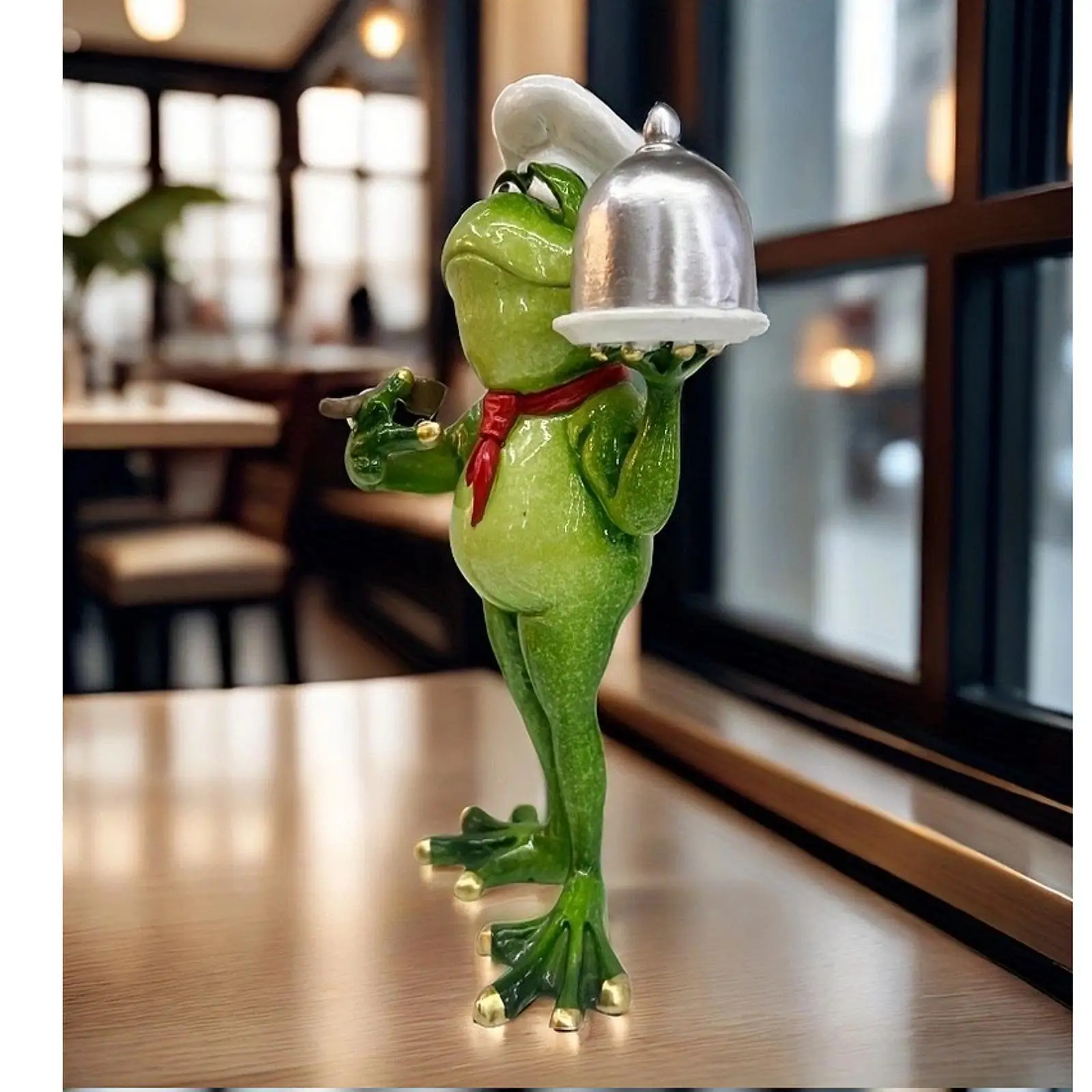 Frog Chef Figurine Resin Animal Sculpture Tabletop Centerpiece for Home Living Room Desktop Kitchen Garden Decoration