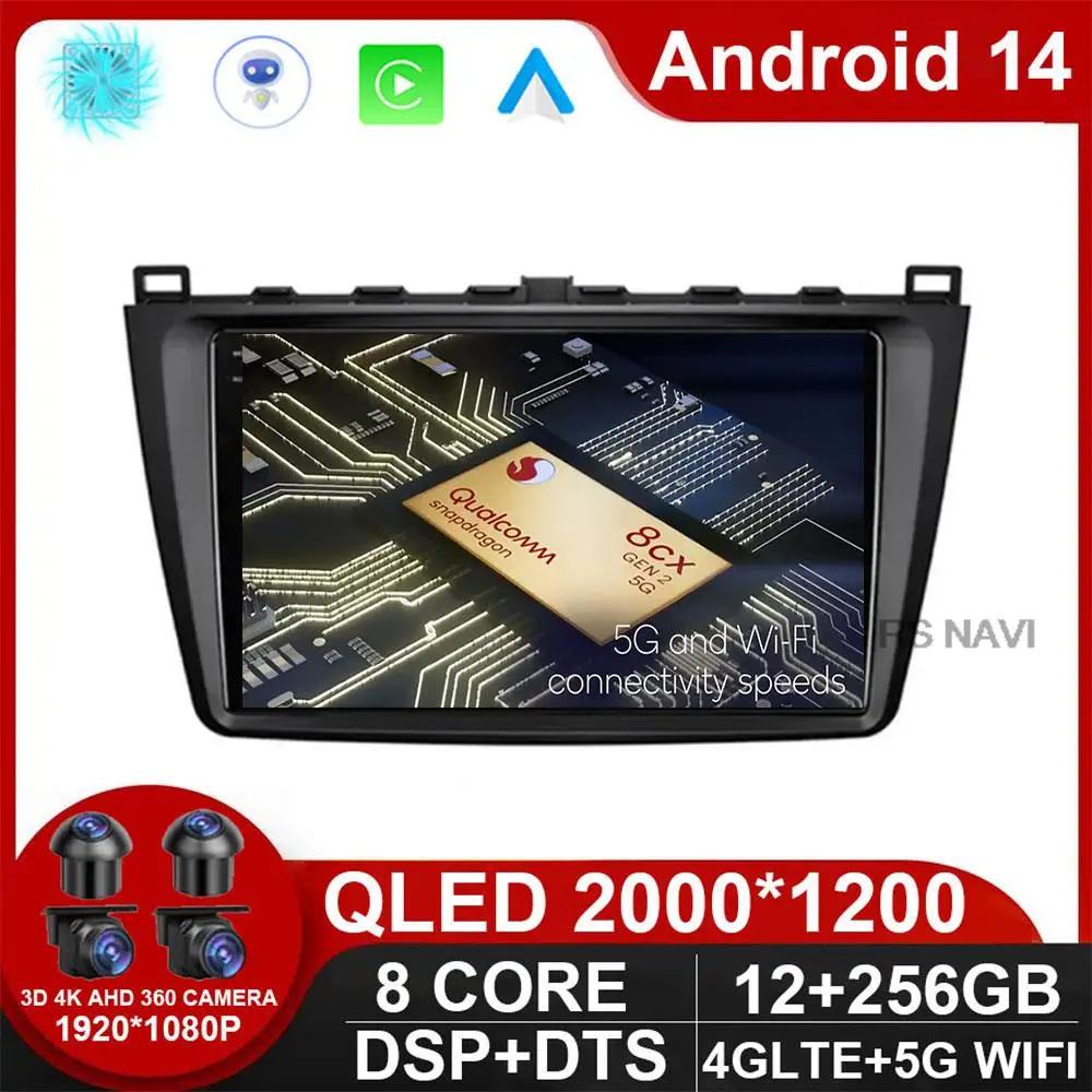 

9" 4G Carplay Android 14 Car Radio Multimedia Player Navigation GPS For Mazda 6 Rui Wing 2007-2012 Head Unit NO DVD 2DIN