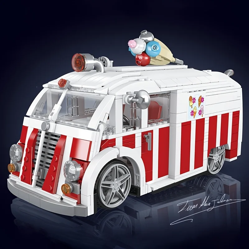 

1078pcs Car Series Ice Cream Car Model Assembly Building Blocks Toy Car Birthday Festival Gift Ornament