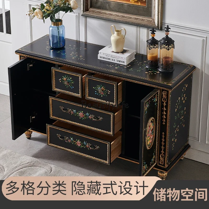 FG10French Spot หรูหรามือทาสีทองฟอยล์ Entrance ตู้ยุโรปไม้ Birch เฟอร์นิเจอร์ Locker