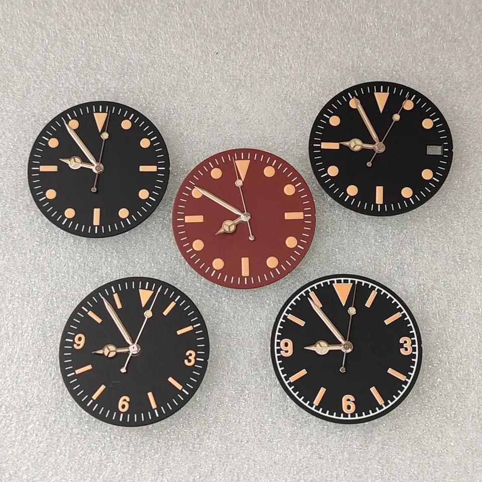 Pour mouvement Seiko NH35 NH36 NH4R/7S, cadran rétro de 28,5 mm avec index orange et luminescence verte + ensemble de aiguilles, pièces de modification de montre vintage