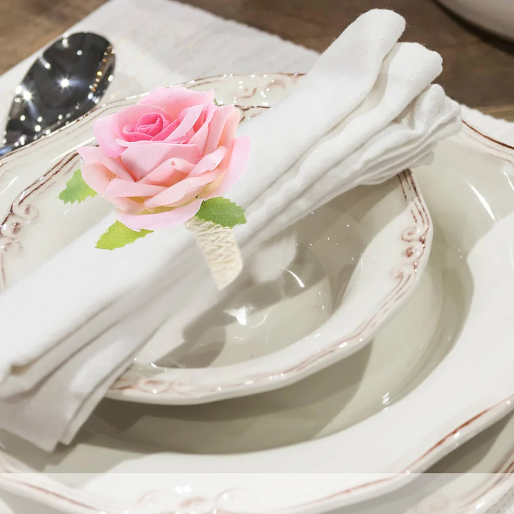 

6Pcs Rose Napkin Rings Exquisite Table Decor for Wedding Party Dinner Christmas New Year Sturdy Lightweight Elegant Flower
