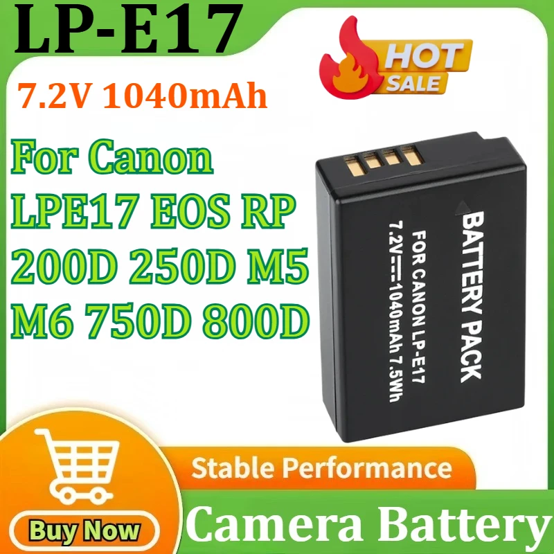 

LP-E17 Battery 7.2V 1040mAh Rechargeable Batteries for Canon LPE17 EOS RP 200D 250D M5 M6 750D 800D Camera Battery