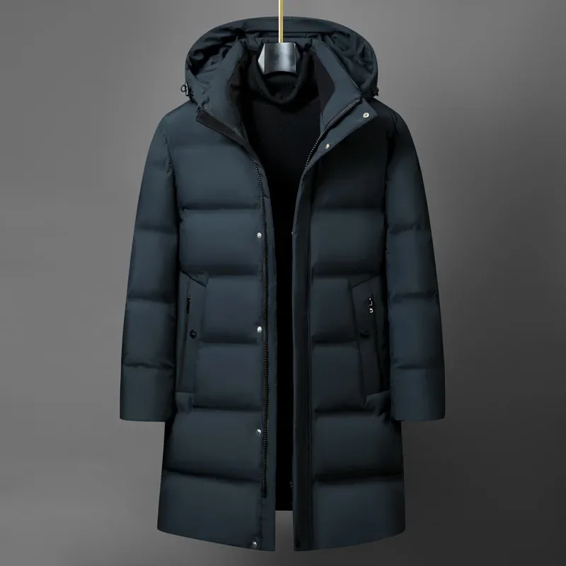 Nuova giacca invernale colletto con cappuccio caldo piumino Parka uomo bianco piumino d'anatra tasca cappotto addensato moda cappotto lungo M-4XL