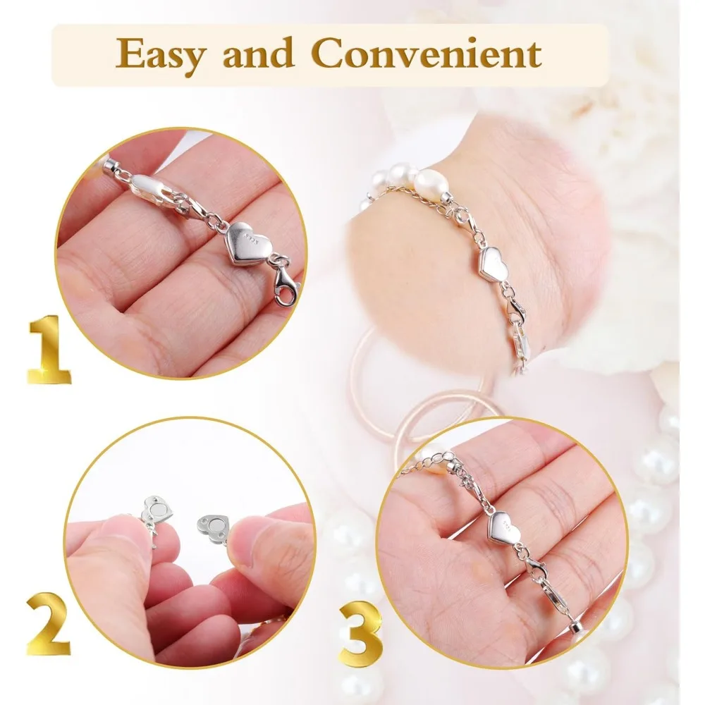 925 Sterling Silver Heart Magnetic Jewelry Clasps Magnetic Necklace Clasps and Closures Sterling Silver Double Bracelet Necklace
