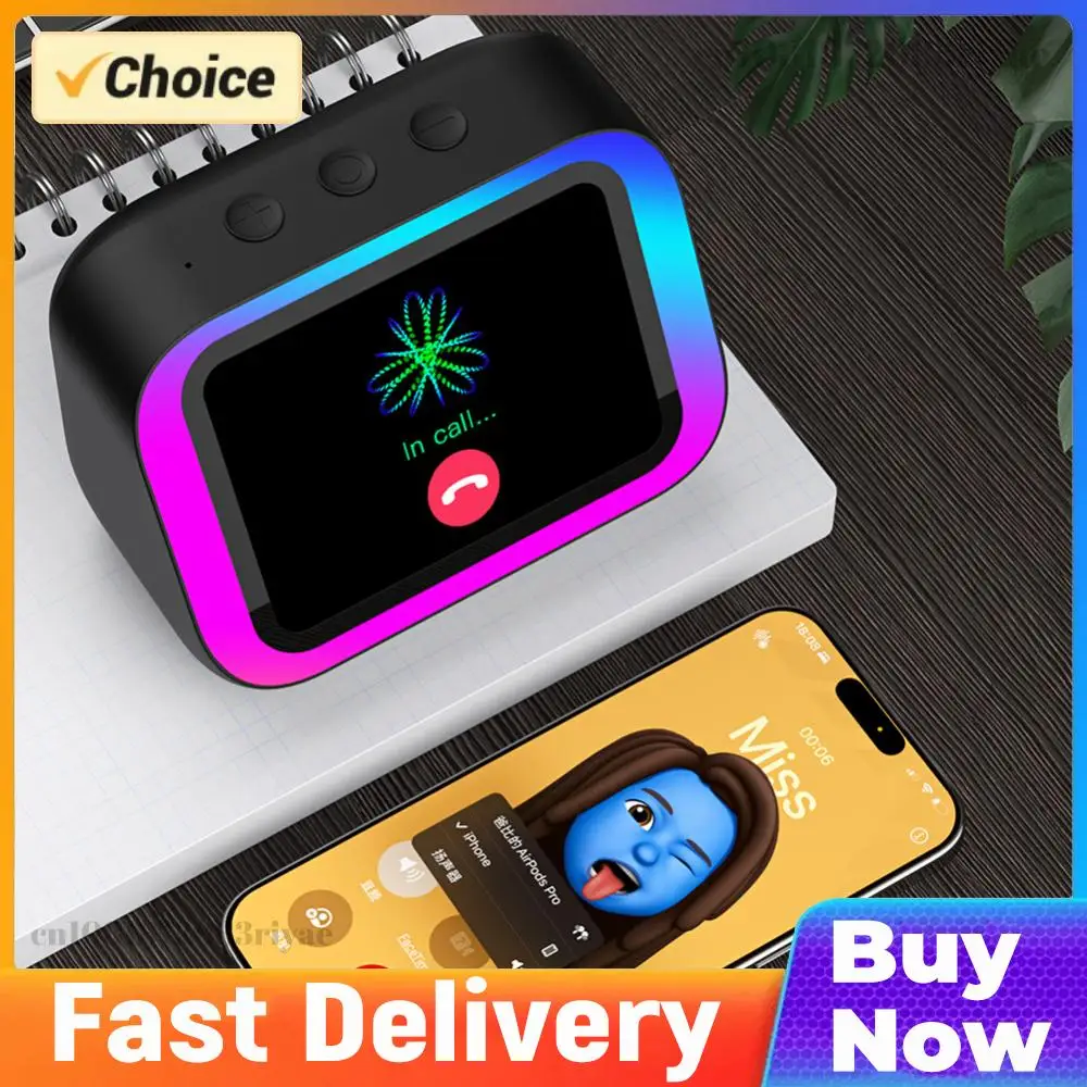 Smart Speaker Voice Assistant Portable BT Speaker Alarm Clock with RGB Lights for Home