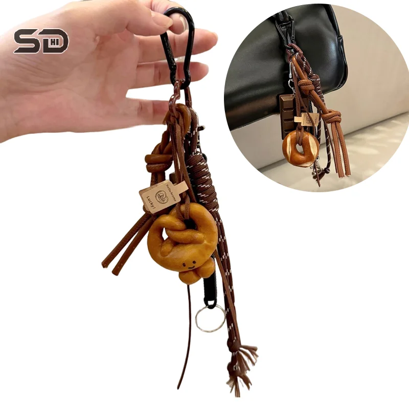 Alkaline Bread Pendant Climbing Rope Keychain Nylon Braided Rope Bag Pendants Breads Chocolate DIY Backpack Decoration