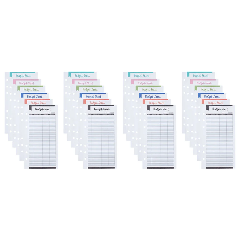

24pcs Budget Card Money Refillable Six-holes Binder Planner Tracker Cash Expense Notebook Sheets for Home Travel Picnic