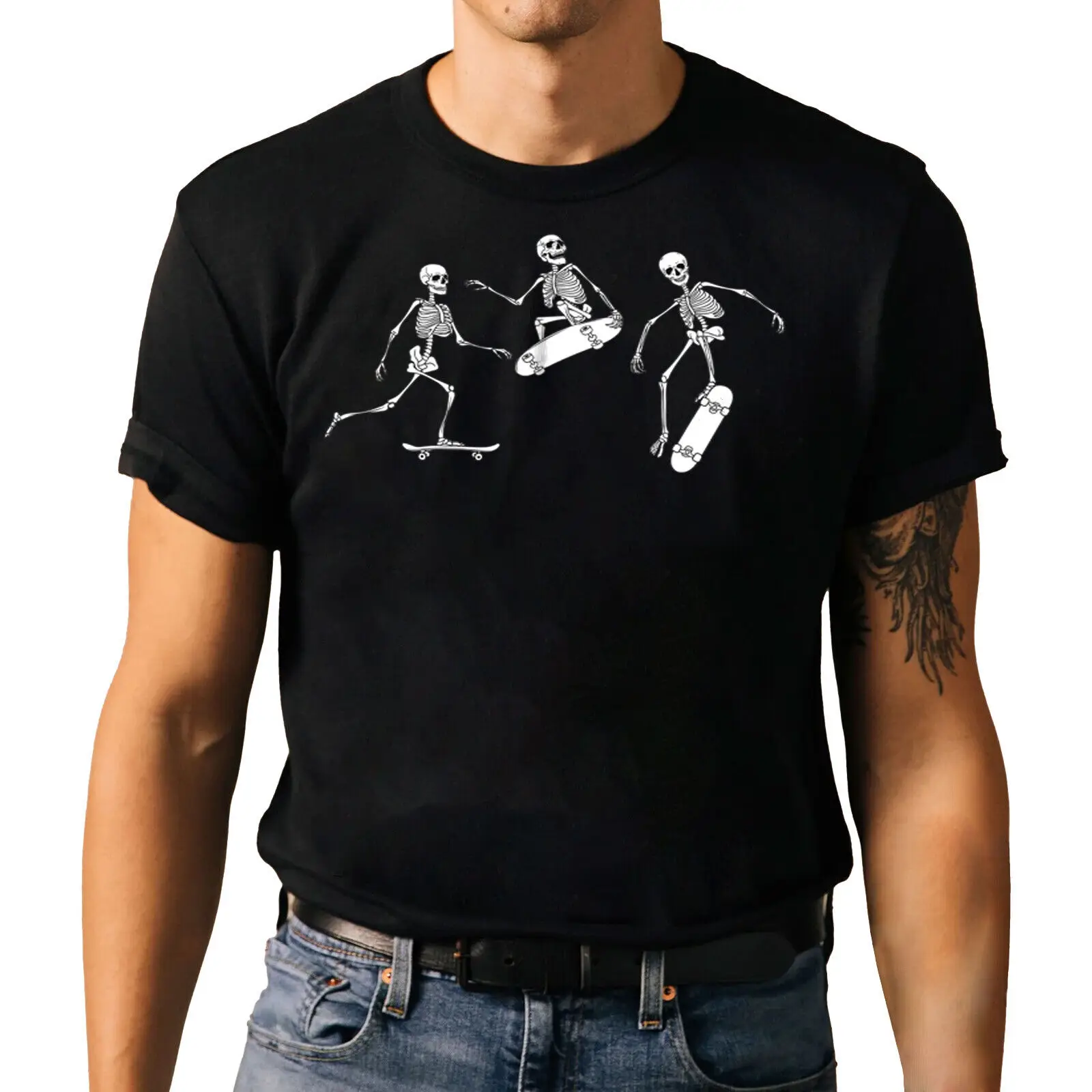 

Skeleton Halloween T-shirt - Skateboarding Spooky Skater Shirt