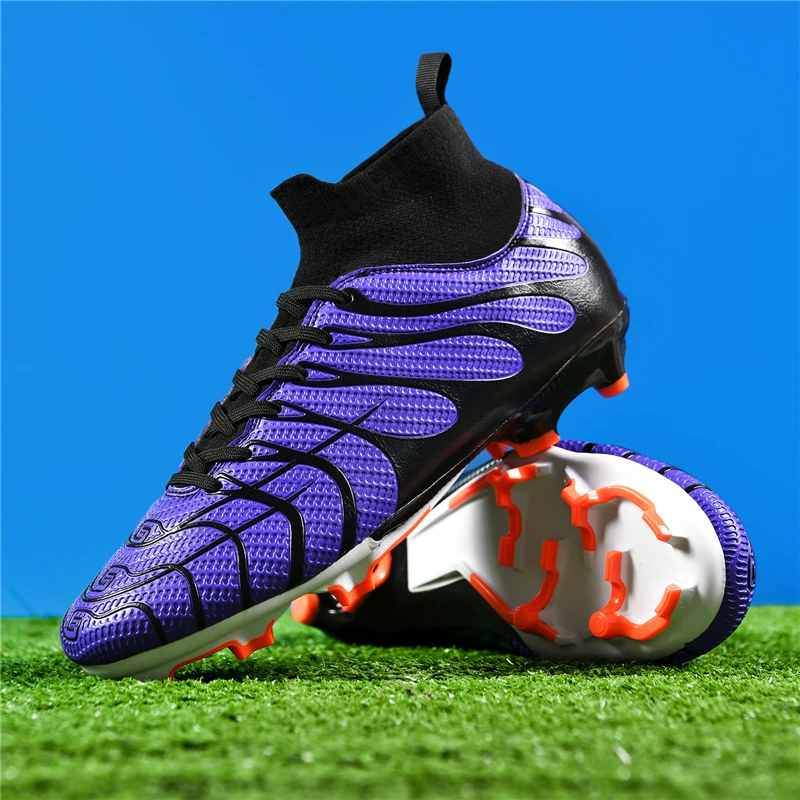 Professional Men's Football Boots Original Outdoor High Top Society Soccer Cleats Men Fashion Purple Non-slip Futsal Shoes Man