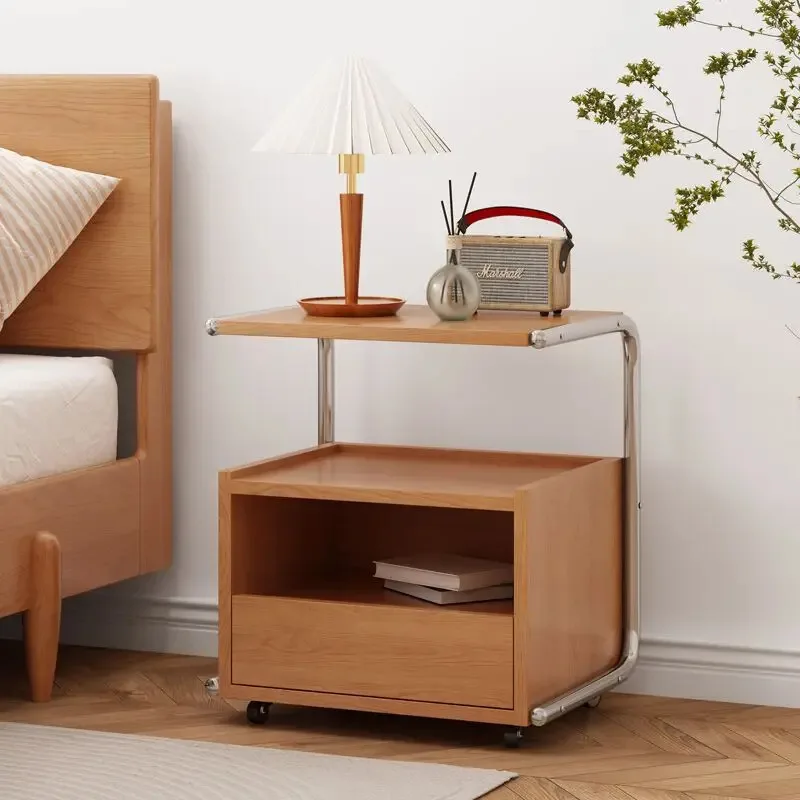 

Solid Wood Bedside Table Movable Night Stands for Bedroom with Roller Nightstands Storage Cabinet for Home Bedroom Furniture