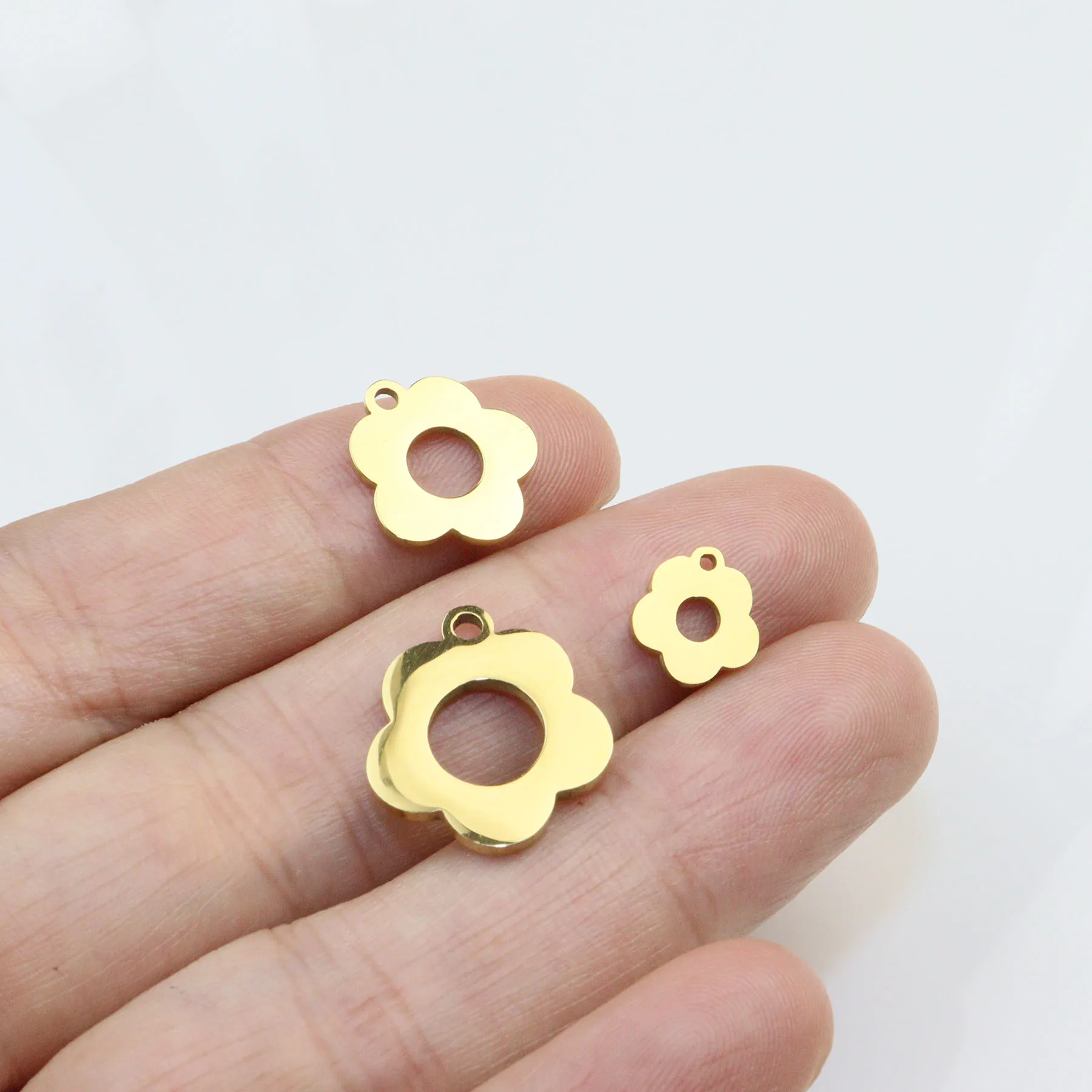 10pcs Stainless Steel Mirror Polish Flowers Leaf Charms DIY Handcraft PVD Plated Waterproof Antiallergic