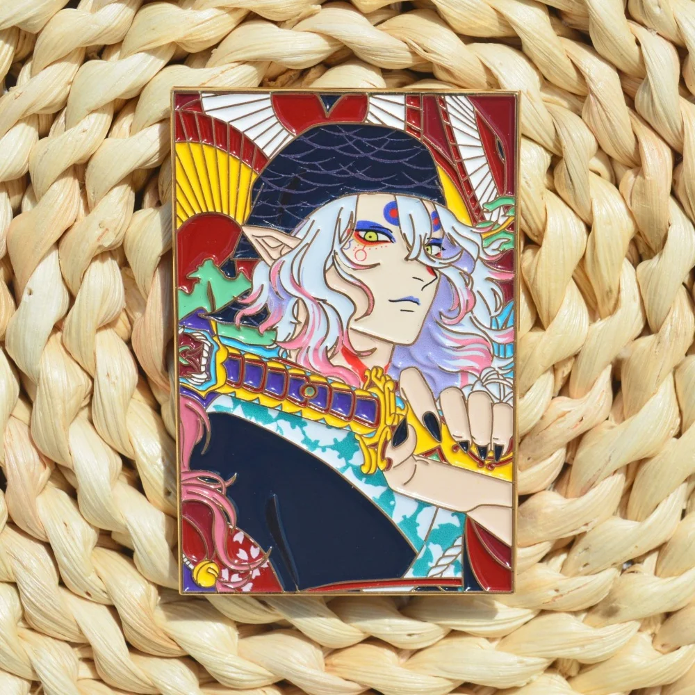 Insignia de cosplay de Anime Mononoke, figura de Metal, alfileres de solapa cuadrados, broches de disfraz Unisex, decoración de bolsa, accesorios de fiesta