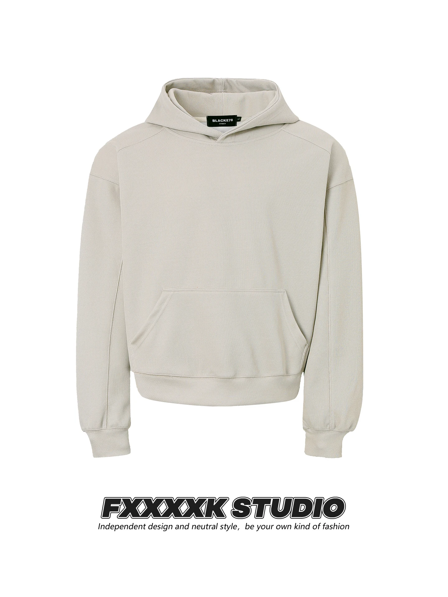 

FXK Original American Retro Casual Loose Fit Hoodie Men's Pure Color Deconstructed Patchwork Comfortable Feeling Sweatirt