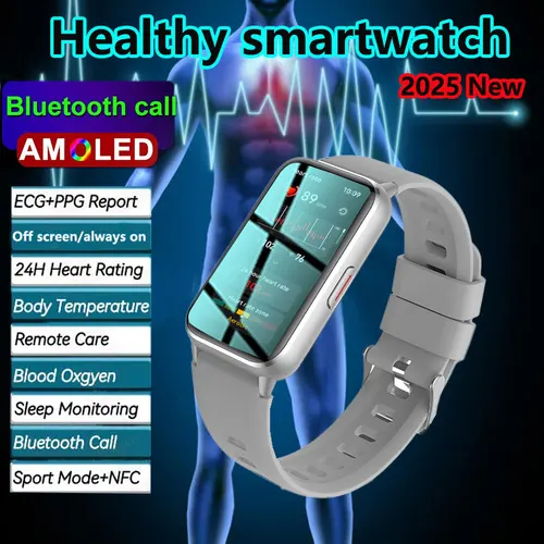 Imagen 1 del producto 2025 nuevo grado de enfermería reloj inteligente AMOLED oxígeno en sangre ECG + PPG presión arterial temperatura corporal Bluetooth salud Smartwatch