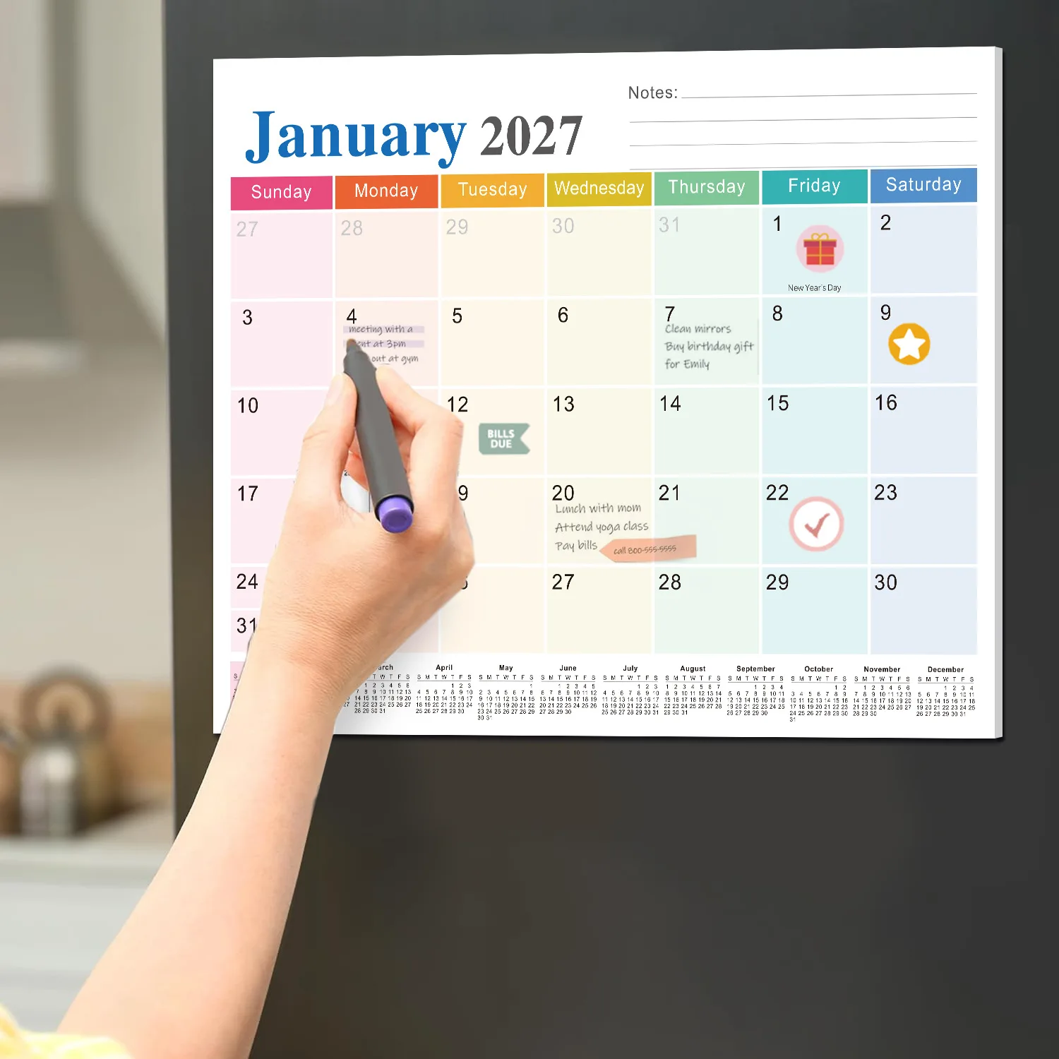 Magnetic Wall Calendar 18 Months English Version Weekly Plan Fridge Magnet 2026-2027