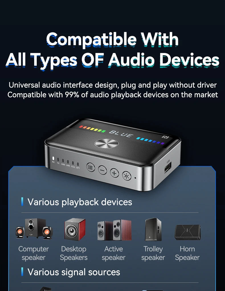 KEBIDUMEI NFC Bluetooth 6.0 Audio-Empfänger Sender RGB Audio-Adapter 3,5MM AUX RCA Koaxial Optischer DAC-Konverter für TV PC C – Detail 10