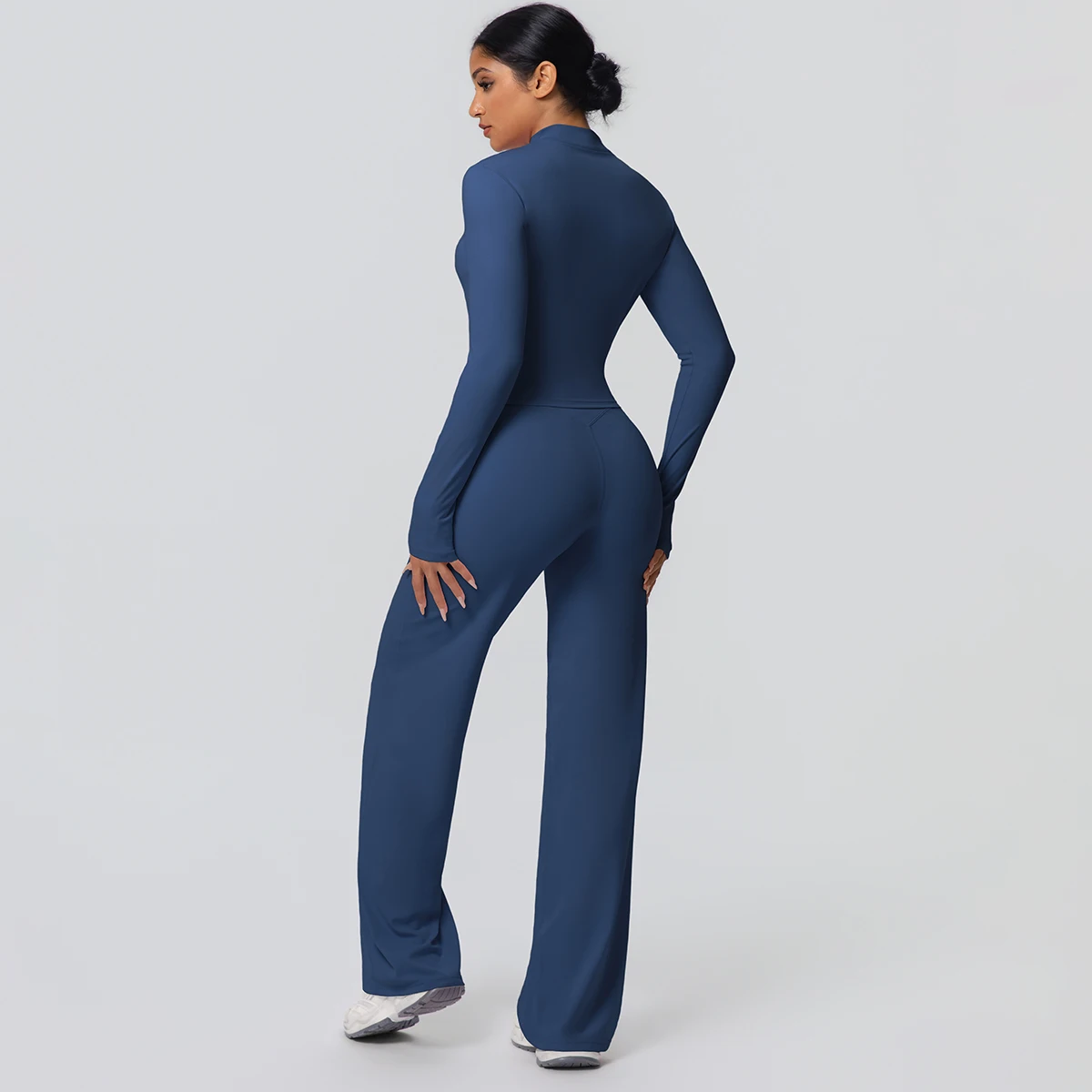 2 stück Schnell Trocknend Sport Fitness Kleidung Yoga Set Frauen Yoga Zipper Lange Ärmel Hohe Taille Atmungsaktive Breite Bein Hosen set – Detail 24