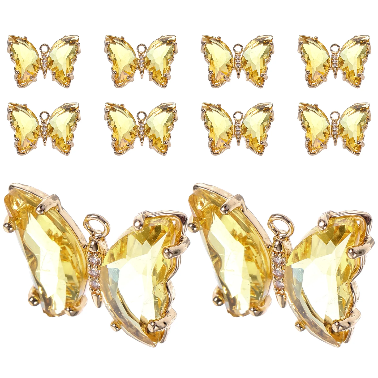 

10 Pcs Yellow Crystal Butterfly Pendant Necklace Earrings Bracelet Keychain Alloy Charms for DIY Jewelry Making Crafts