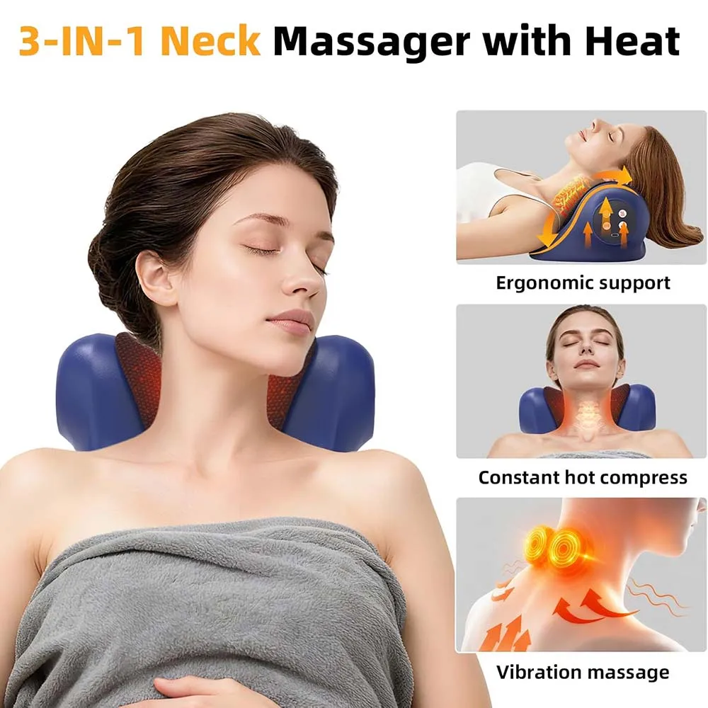 Obrázek 7: 3-in-1 elektrický krk krční trakce masér vibrace hnětení masáž podhlavník ergonomická hlava podhlavník domácí relaxovat nářadí přenosné