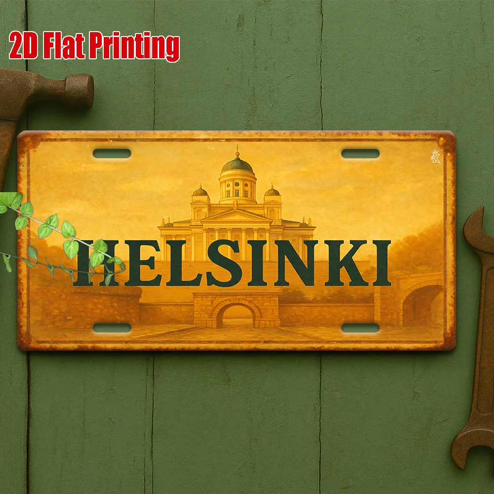 2D Flat Sign, 1pc Pack, Vintage Metal Plaque, for Decorative Use Only, Outdoor Sign and Wall Decor Aluminum Sign from Helsinki