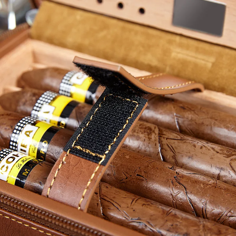 Portable Cigar Case Multifunctional Cigar Humidor Cedar Wood + Leather